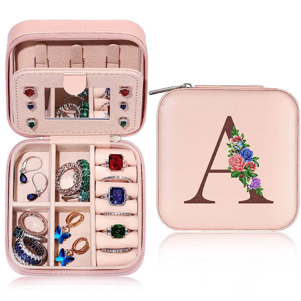 Resväska för smycken, smyckeskrin, smyckesorganisatör, för kvinnor, ring, halsband, örhänge, smyckesorganisatör, låda med spegel, födelsedagspresenter till kvinnor, mamma