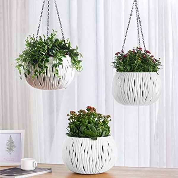Vita hängande planter inomhus växter dränering hängande korgar