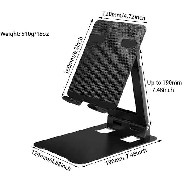 Tabletställ för 4-13 tums enheter, justerbart & hopfällbart, handsfree-design, bred kompatibilitet, halkfri & stabil bas, portabelt & lättviktigt för