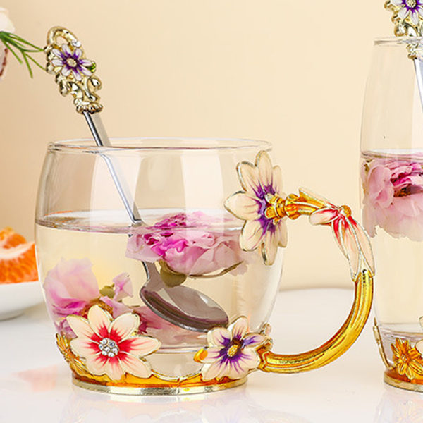 Charmig Daisy Glasmugg För Underbara Gåvor, Blyfri, Rostfri Sked Ingår, Miljövänligt Glas Med Utsökt Förpackning