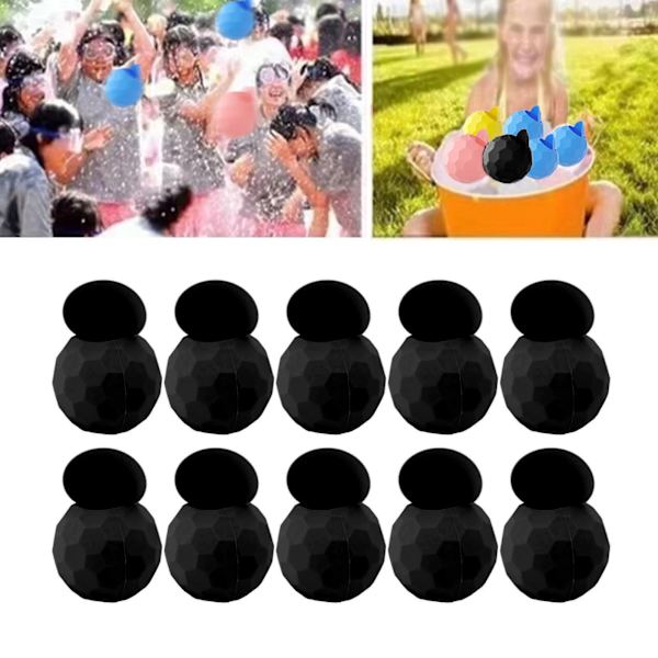 10 stk. Genanvendelige Vandballoner Silikone Vandballoner Selvtættende Hurtig Fyldning Sommer Pool Strandfest Spil Legetøj Sort