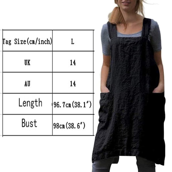 Pinafore Förkläde Korsrygg Förkläde med Ficka Bomull Linne Förkläde Klänning Plus Storlek