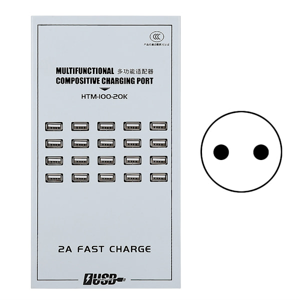 20-porttinen moniporttinen pikalaturi 100 W:n USB-keskitin 2 A:n latausaseman sovitin (EU-pistoke 170-220 V)