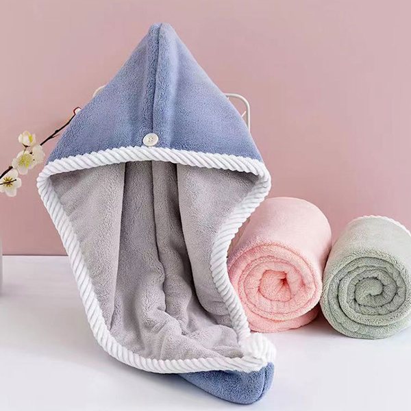 1PCS-Hår Tørring Hætte Fortykkelse Mikrofiber Håndklæde Wrap med Knapper Absorberende Twist Brusebad (Dobbelt Lag Fortykkelse)