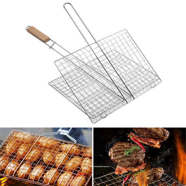 Grillkorg i rostfritt stål, BBQ-grillverktyg för utomhusbruk med non-stick-yta för enkel matlossning och rengöring