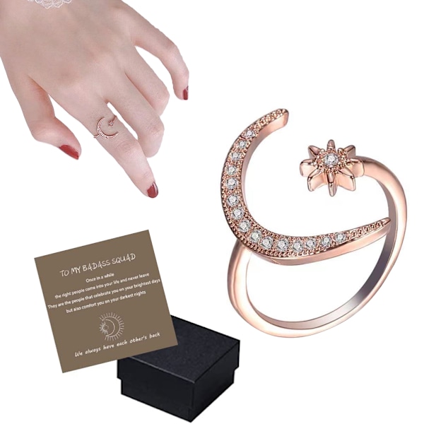 Crescent Moon Star Ringe til Kvinder Piger Justerbar Måne Åben Ring Kubisk Zirkonia Minimalistisk Ring Smykker Valentinsdag Gave