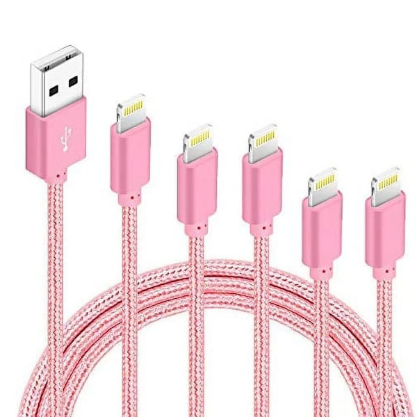 5-pack (0,9 m, 0,9 m, 1,8 m, 1,8 m, 3 m) Laddningskabel iPhone-laddare, MFi-certifierad USB Lightning-kabel Nylonflätad snabbladdningssladd kompatibel för