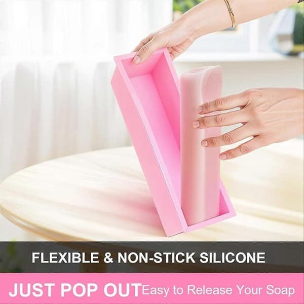 4 st rektangulära tvålar med skärare - 42oz flexibel silikonform för tvålar med trälåda