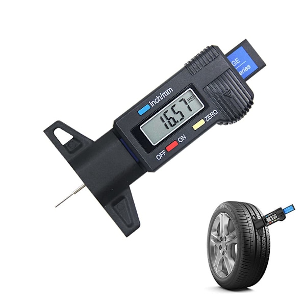 Renkaan syvyysmittarit, renkaan kulutuspinnan syvyysmittari, digitaalinen syvyysmittari LCD-näytöllä autoille, moottoripyörille, kuorma-autoille, metri/tuuma, 0-25 mm