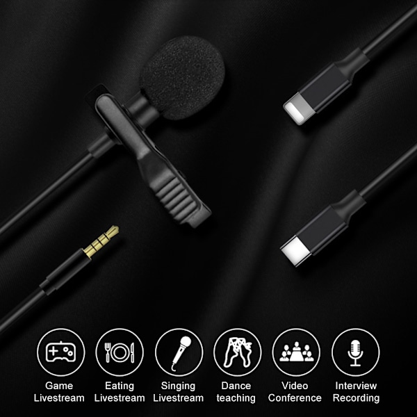 Mini bærbar Type C Omnidirectional Mikrofon Clip på reversmikrofon til LivestreamType C