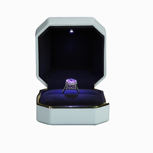 LED Ring Box Ottekantet Fløjls Bryllupsring Etui Smykke Gaveæske med LED Lys til Smykkevisning Bryllup Forlovelse