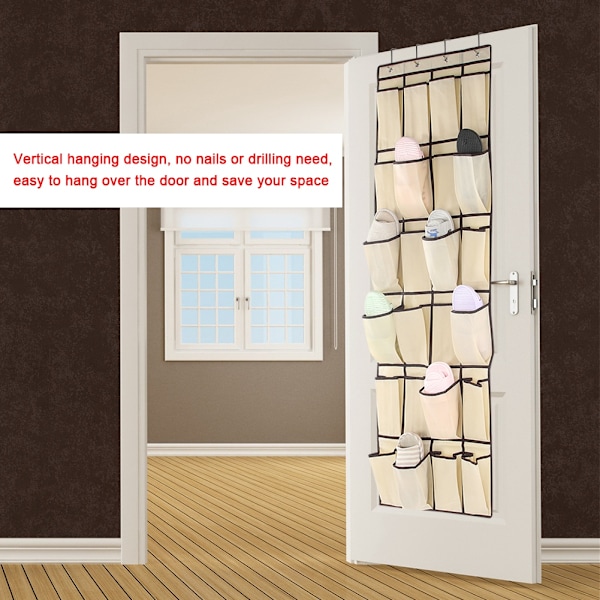 24 lommer Multifunktionel Vævning Hængende Sko Opbevaringspose Organizer Holder (Beige)150*55CM