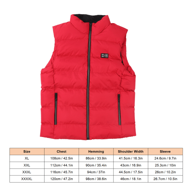 15 Zone Opvarmet Vest Fortykket USB Elektrisk Opvarmningsvest Udendørs Lynlås Lukning Vinter Opvarmet Vest Rød