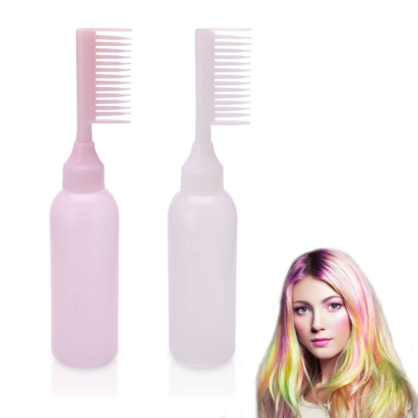 Favson Root Comb Applicator Bottle, 2PCS Hårfärgningsborste Flaska Applicator Bottle Comb Plast Squeeze Flaskor 6 Ounce med Skala, Hårfärgningsfärg Ap