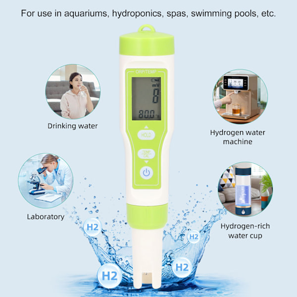 Hydroponik och Spa Vatten Testutrustning, Multifunktionell 5-i-1 Digital Salthaltsmätare, Temperaturkompenserande pH-mätare med Kompakt Design