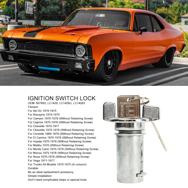 Tändningslås med 2 nycklar LC1429 för Bel Air Biscayne Camaro Caprice Chevelle Chevette