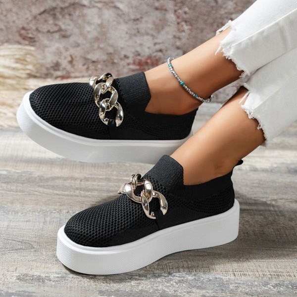 Andningsbara låga slip-on loafers med tjock sula och kedjedekoration för dam