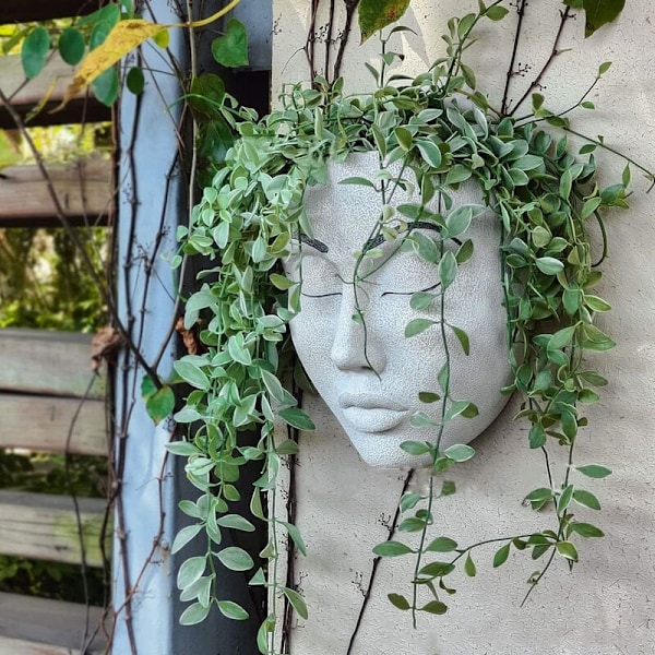 Dekorativ Hängande Blomkruka i Resin, Betongliknande Material Högpresterande Resin Inom- och Utomhusbruk Väggkruka Kompatibel Med
