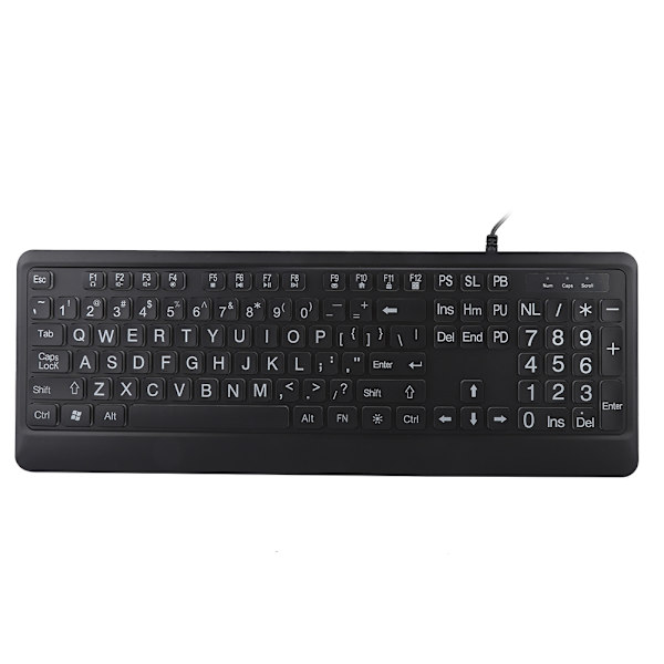 Ergonomisk USB-grensesnitt Multimedia LED-bakgrunnsbelyst tastatur for eldre