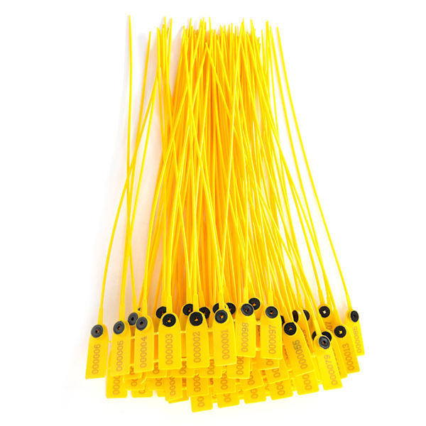 100 st gula förpackningstransport lastbil plast säkerhetstätning 40 cm etikettkabelband med nummer