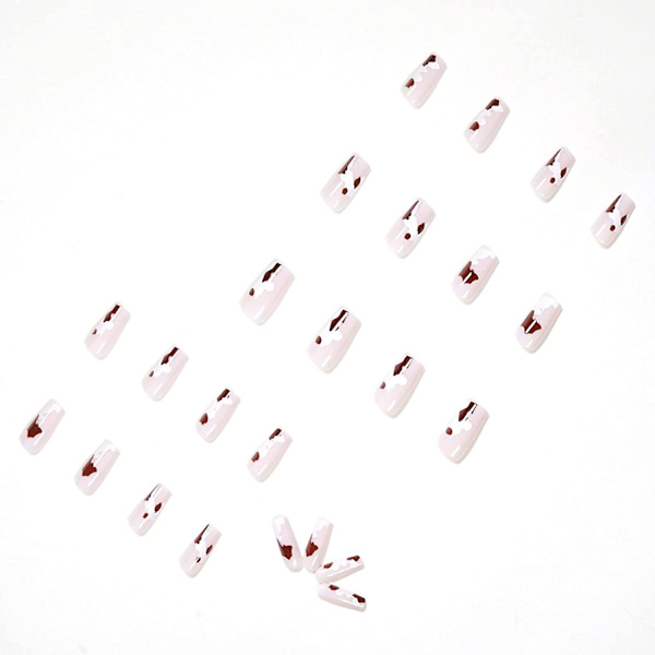 Medium Square Fake Nails Brun Ku Trykk på Negler Graffiti Lim