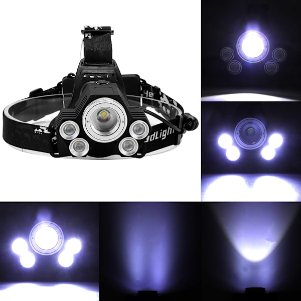 USB-laddningsbar 5LED-huvudlampa utomhusstrålkastare ficklampa för Cy