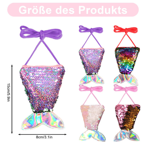 SALLYFASHION Mermaid Pung, Pakke med 4 Mermaid Taske Sequin Pung Børn til Fødselsdag Gave Fest Taske Fest
