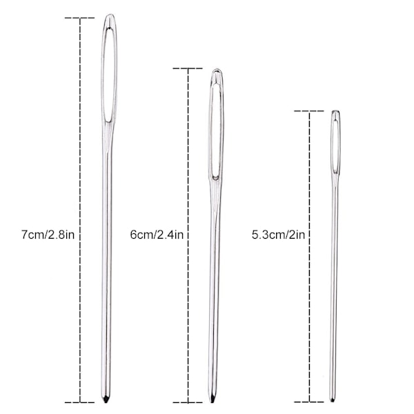 9 st stora trubbiga nålar i rostfritt stål, garnnål, sticknål, synål, stickningsnål, snörningsnål med nålflaska