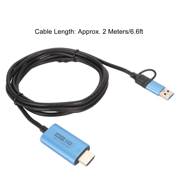 USB3.0 til HD Multimedia Interface-kabel 5 Gbps 1080P USB C til HD Multimedia Interface-adapterkonverterkabel 6,6 fod