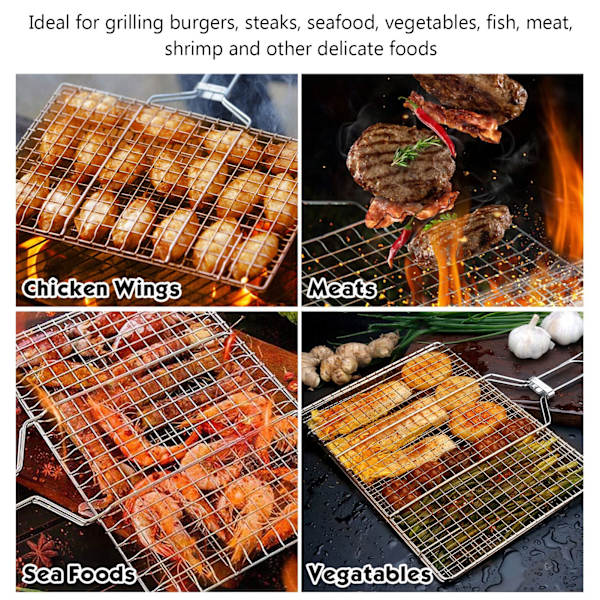 Grillkorg i rostfritt stål, BBQ-grillverktyg för utomhusbruk med non-stick-yta för enkel matlossning och rengöring