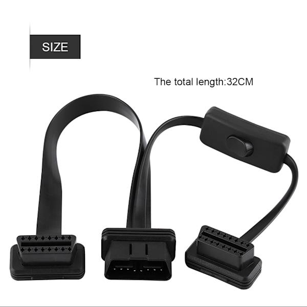 16-bens han til dobbelt hun OBD2 splitter fladt forlængerkabel adapter med switch
