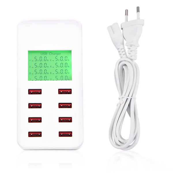 40W 8-portars snabb smart USB-laddare laddningsstation med LCD för iPhone/iPad/Andoird mobiltelefon EU
