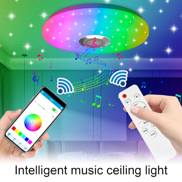 RGBW Taklampa, Integrerad Bluetooth-högtalare, App-styrd belysning med vattentät design för sovrum, barnrum, festdekoration, Smart LED-lampa