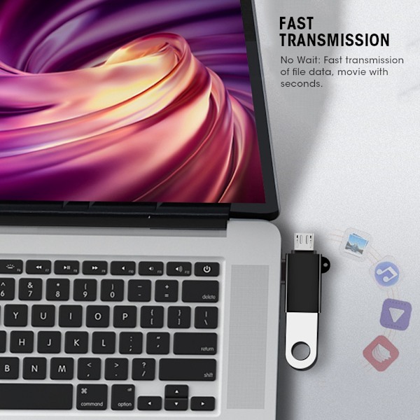 2PCS 2-i-1 USB OTG-adapter med USB 3.0-gränssnitt USB till typ C-adapterkonverter för Android (svart med kedja)