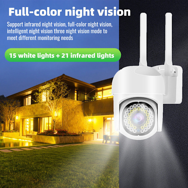 Trådlös 2 Megapixel Färg HD Säkerhetskamera, 360° PTZ Utomhusövervakning, WiFi IP PTZ med AI och Auto-spårning, Färg Night Vision, Hög Förstärkning