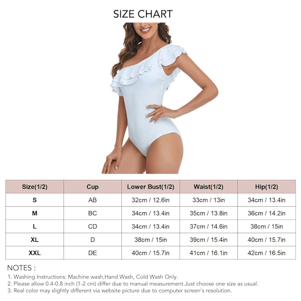 Women One Shoulder Swimwear Asymmetric One Piece Swimsuits Ruffled Bathing Suits White S