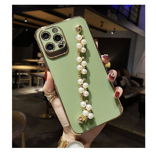 Passar till Apple 12 Pro Max telefonfodral 7 8 pärlarmband telefonfodral avokadogrön