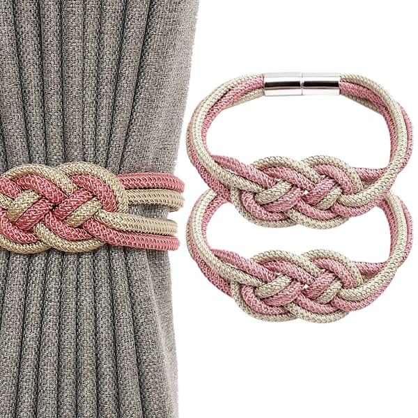 2-pack gardinbindare i nordisk enkel stil, starka magnetiska gardinbindare, dubbelfärgad vävd repknut, dekorativa gardinupphängningar för hemmet
