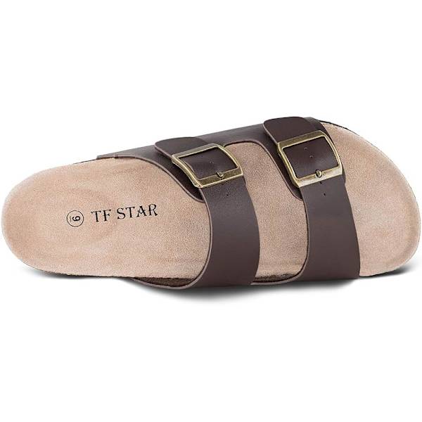 Herr Slip On Flat Casual Cork Sandaler med 2-Rem Spänne, Läder Cork Slide Arizona Sandaler för Män