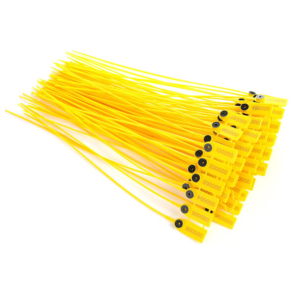 100 stk. gule pakke transport lastbil plast sikkerhedssegl 40 cm etiket kabelbind med nummer