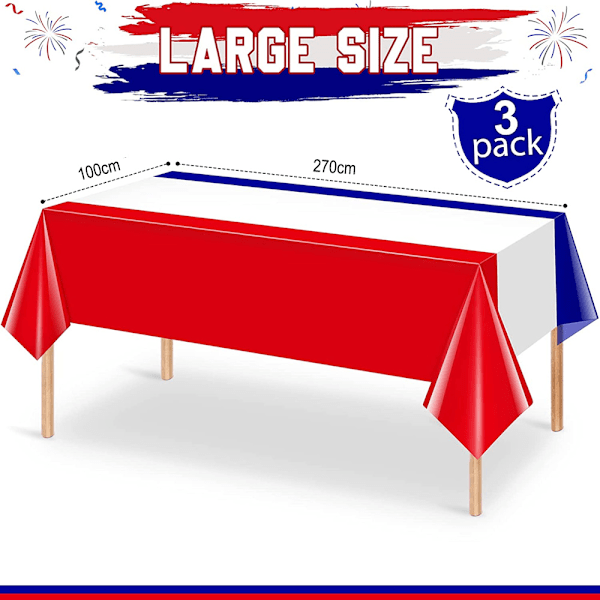 Rektangulär Duk med Patriotisk Design, Fjärde Juli Dekorationer i Rött Vitt Blått, Engångsduk Vattentätt Material, Patriotisk Fest