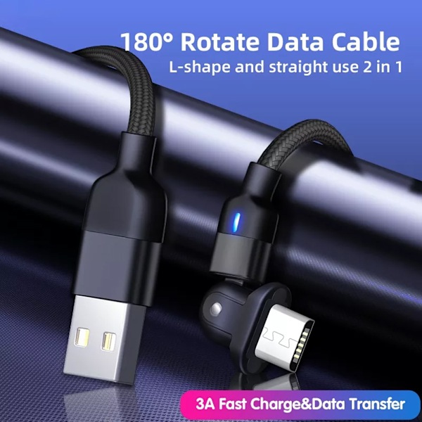 180º rotations USB-spelkabel snabbladdare dataöverföring för Android laddningskabel USB-mikro kabel