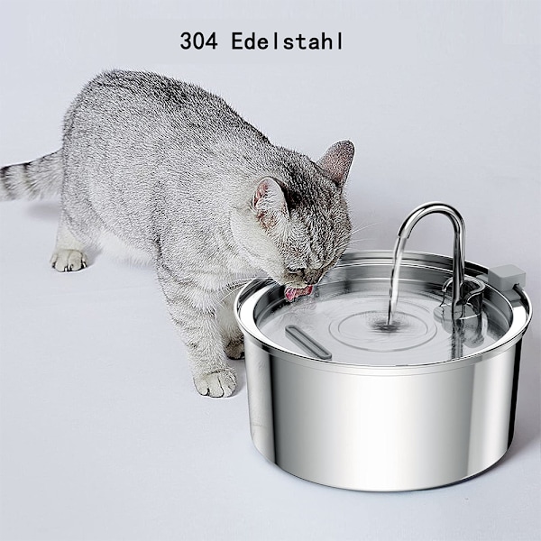 Kattfontän i rostfritt stål som uppmuntrar till att dricka vatten, husdjursvattendispenser med ultratyst vattenpump, kontinuerligt flödande vatten för katter och smådjur