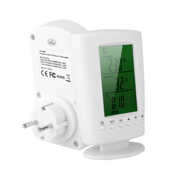 Programmerbar trådløs termostat og stikkontakt til husholdningsapparater (EU 110-240V)