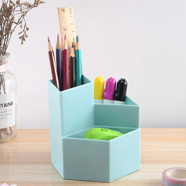Plastik Makeup Penselholder, Kosmetik Pensel Opbevaringsarrangør til Badeværelse, 3 Rum Alt-i-Én