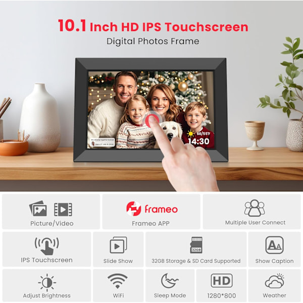 Digital fotoram 10,1 tum, smart molnfotoram med högupplöst IPS-pekskärm, automatisk rotation & stort lagringsutrymme, bekymmersfri garanti &amp;