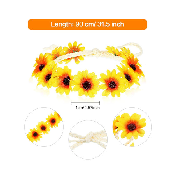 Chic Solros Hårkrans, Böhmisk Stil Justerbar Storlek Blomsterkrans, Elegant Design Trendigt Hårband för Damaccessoar