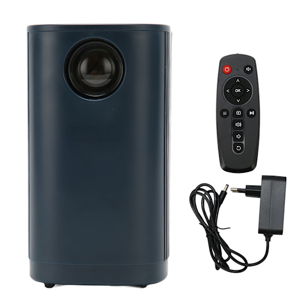 Mini Projektor 1080P 16 till 100 tum Projektion Fjärrkontroll Dubbla Högtalare Portabel Projektor för Familj Utomhus 100‑240V Blå EU-kontakt