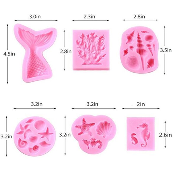 Mermaja-aiheinen kakku silikonimuotti - Merenneidonpyrstö Merihevonen Meritähti Simpukkakorallit Simpukat Merikilpikonnat Muotti Meriaiheiseen kakunkoristeluun Suklaaseen