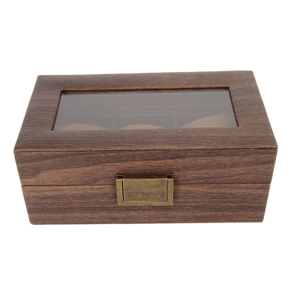 3 Fack Watch Display Case Trä Avtagbar Kudde Glaslock Enkelt Lager Watch Box för Smycken